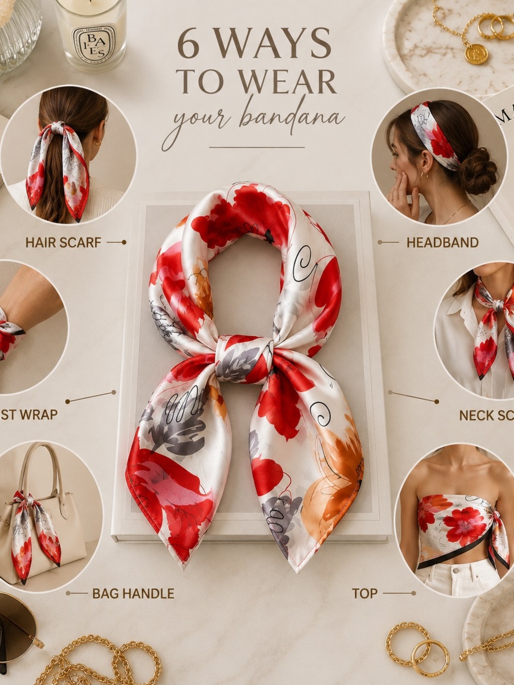 Red & Orange Floral Square Scarf